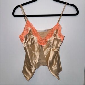 Alexander Wang T 100% Silk Cam w Lace Trim XS never worn Champagne w orange trim
